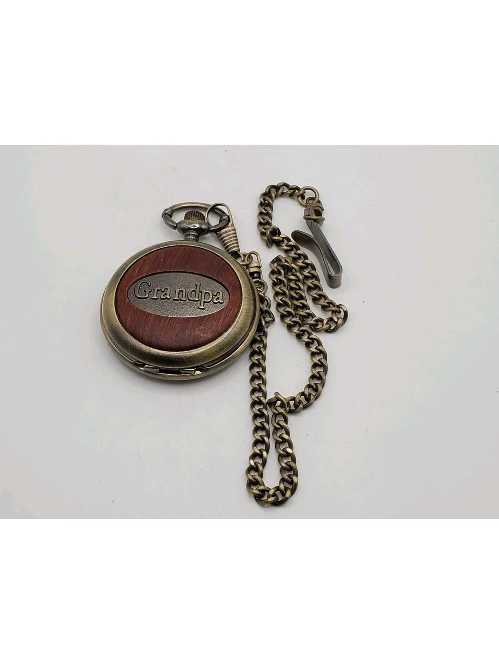 Grandpa Modern Quartz Pocket Watch Men 50mm Chain Brown Dial New Battery